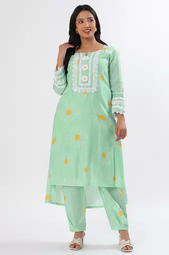 Minty green cotton kurta set