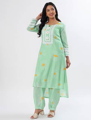 Minty green cotton kurta set 2