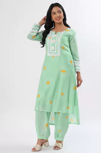 Minty green cotton kurta set