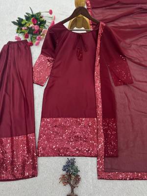 Wine crepe embroidered farshi salwar set 4