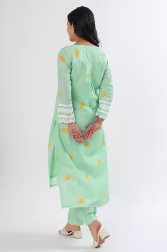 Minty green cotton kurta set