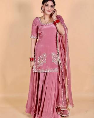 Pink crepe embroidered sharara set 1