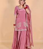 Pink crepe embroidered sharara set