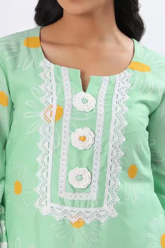 Minty green cotton kurta set