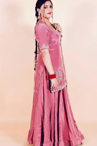 Pink crepe embroidered sharara set