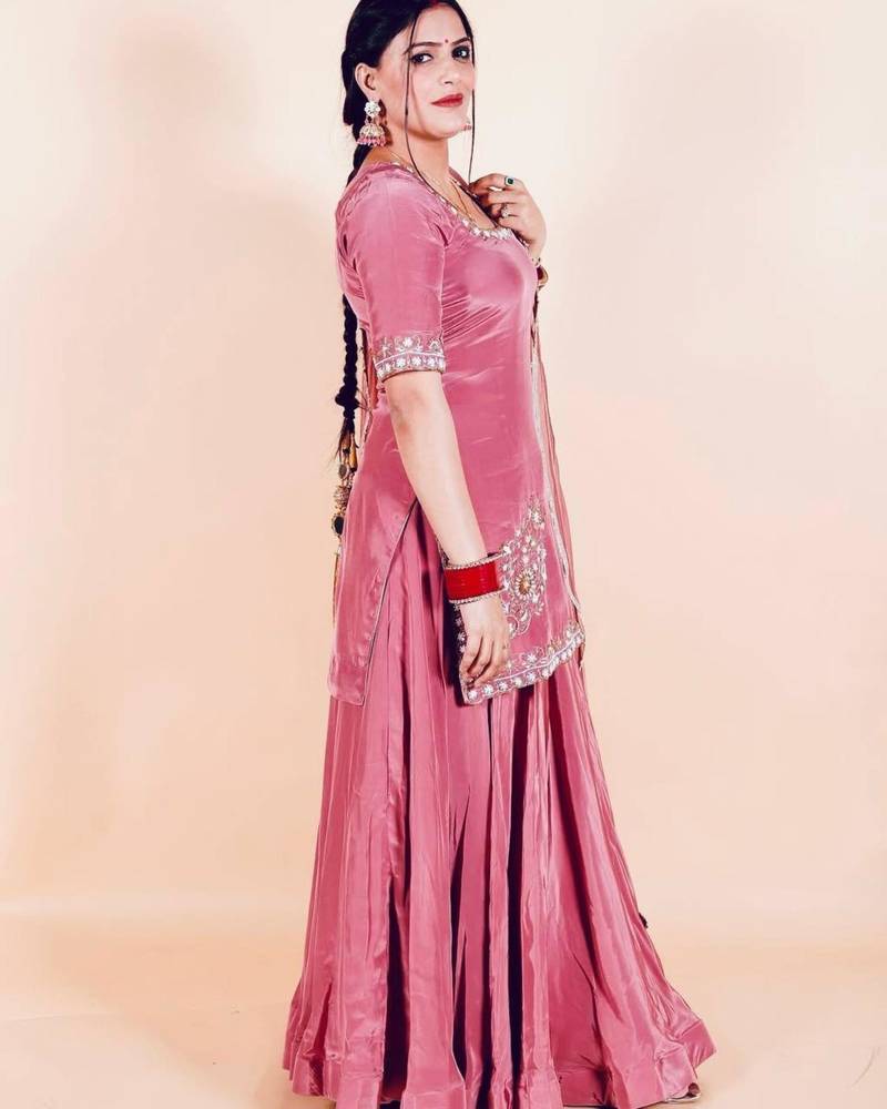 Pink crepe embroidered sharara set