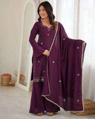 Purple silk blend embroidered palazzo set 1