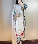 Off-white silk blend embroidered kurta set
