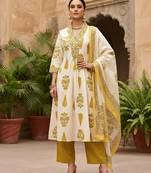 White floral printed cotton kurta set
