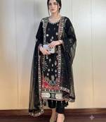 Black silk blend embroidered kurta set
