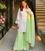 White faux georgette embroidered palazzo set