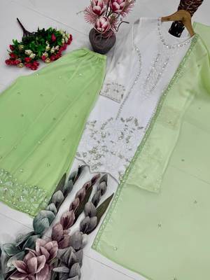 White faux georgette embroidered palazzo set 3