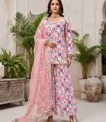Pink floral printed viscose rayon kurta set