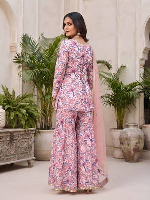 Pink floral printed viscose rayon kurta set 2