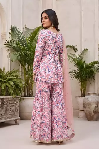 Pink floral printed viscose rayon kurta set