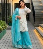 White faux georgette embroidered palazzo set