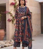 Blue floral printed cotton kurta set