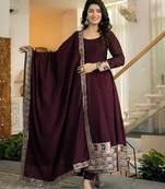 Wine silk blend embroidered anarkali set
