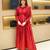 Red silk blend embroidered anarkali set