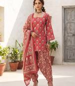 Pink floral printed cotton kurta set