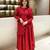 Red silk blend embroidered anarkali set