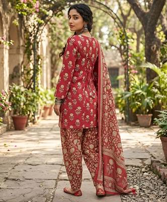 Pink floral printed cotton kurta set 2