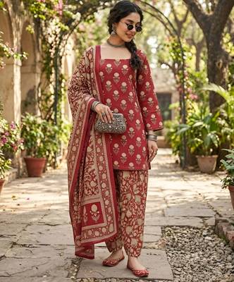 Pink floral printed cotton kurta set 3