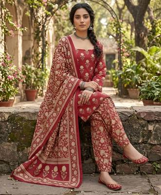 Pink floral printed cotton kurta set 4