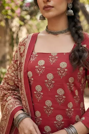 Pink floral printed cotton kurta set