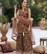 Brown floral printed cotton kurta set