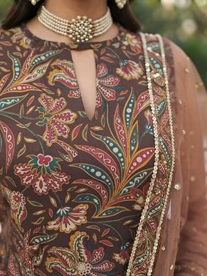Brown floral printed cotton kurta set 5