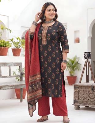 Black floral printed cotton kurta set 2