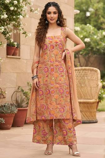 Multicolor floral printed viscose rayon kurta set