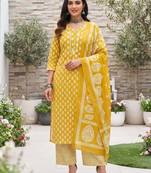 Yellow floral printed cotton kurta set