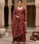 Maroon floral printed cotton kurta set