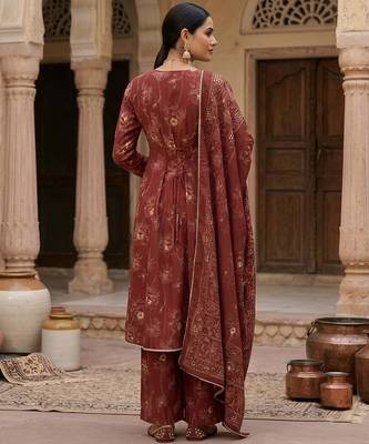 Maroon floral printed cotton kurta set 2