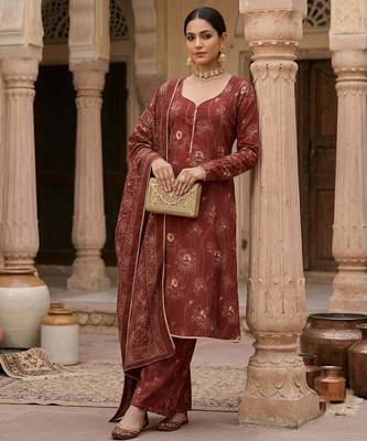 Maroon floral printed cotton kurta set 3