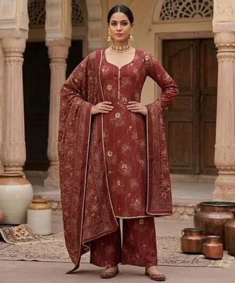 Maroon floral printed cotton kurta set 5