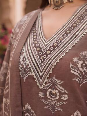 Brown floral printed cotton kurta set 5