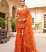 Orange floral printed viscose rayon kurta set