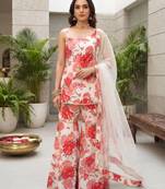 White floral printed viscose rayon kurta set