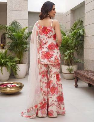 White floral printed viscose rayon kurta set 2