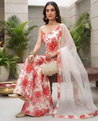 White floral printed viscose rayon kurta set 3