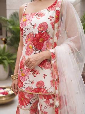 White floral printed viscose rayon kurta set 5