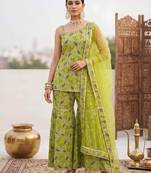 Green floral printed cotton kurta set