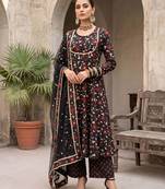 Black floral printed cotton kurta set