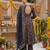 Black floral printed cotton kurta set
