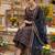 Black floral printed cotton kurta set