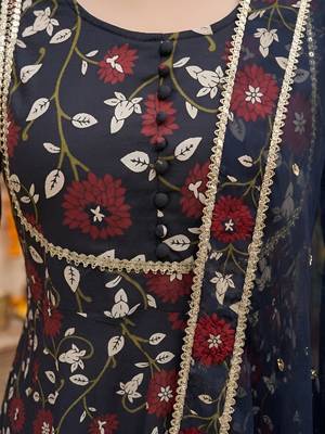 Black floral printed cotton kurta set 5