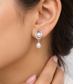 Certified natural freshwater pearls jewellery freshwater pearl drop earrings with crystal studded silver frame